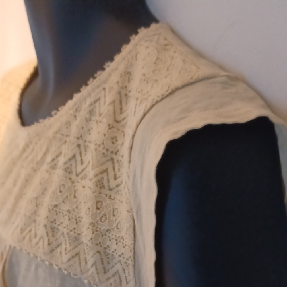 NWT Lucky Brand Cream Sleeveless Blouse with Lace - Picture 6 of 9